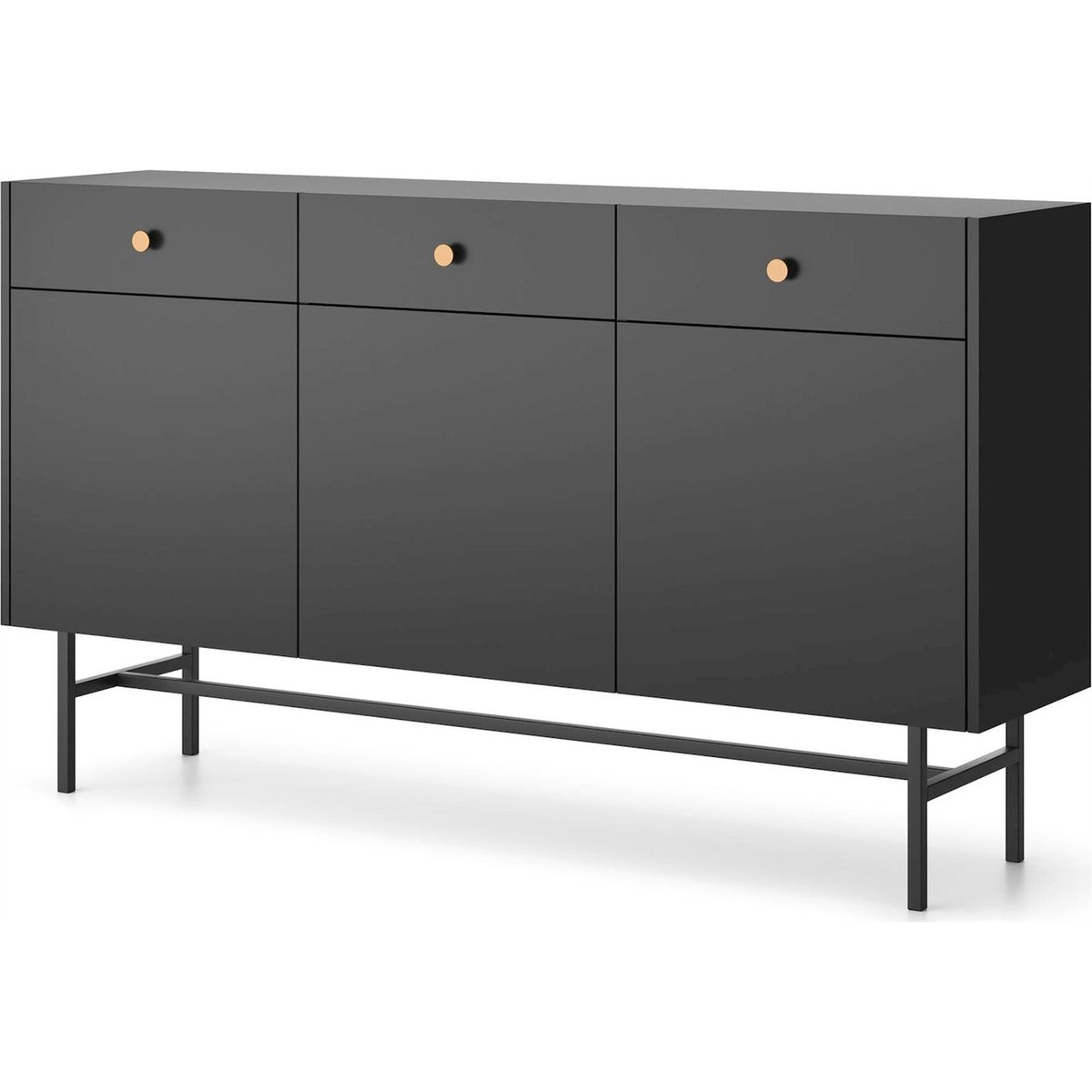Buffet 3 portes avec tiroirs DIVENOS noir mat, RECOLLECTION
