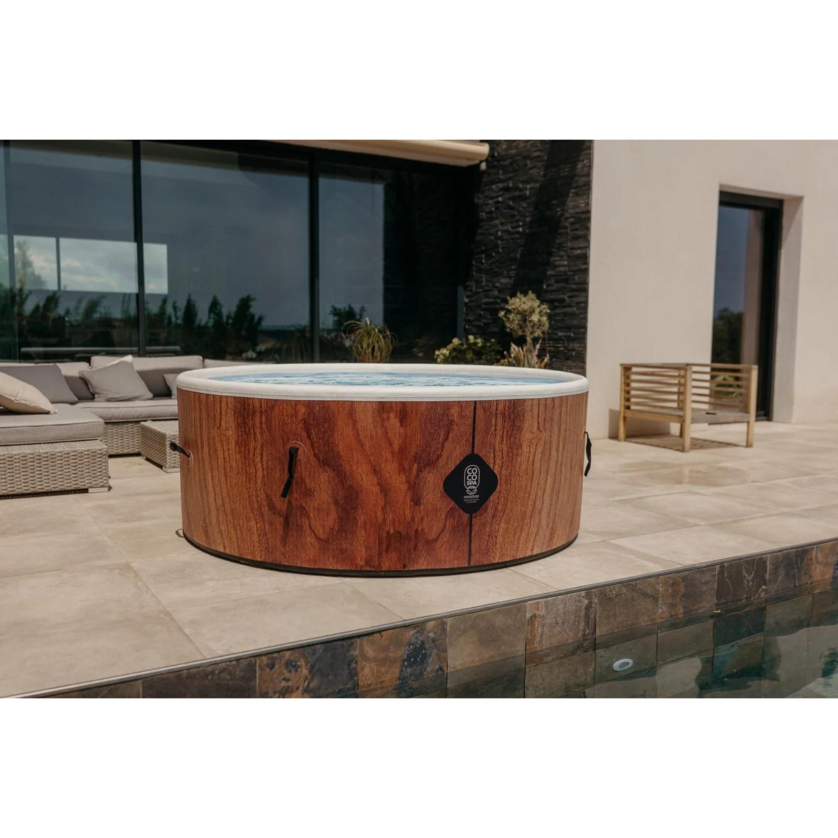 Piscine hors sol gonflable imitation bois couleur unique, COCO SPA