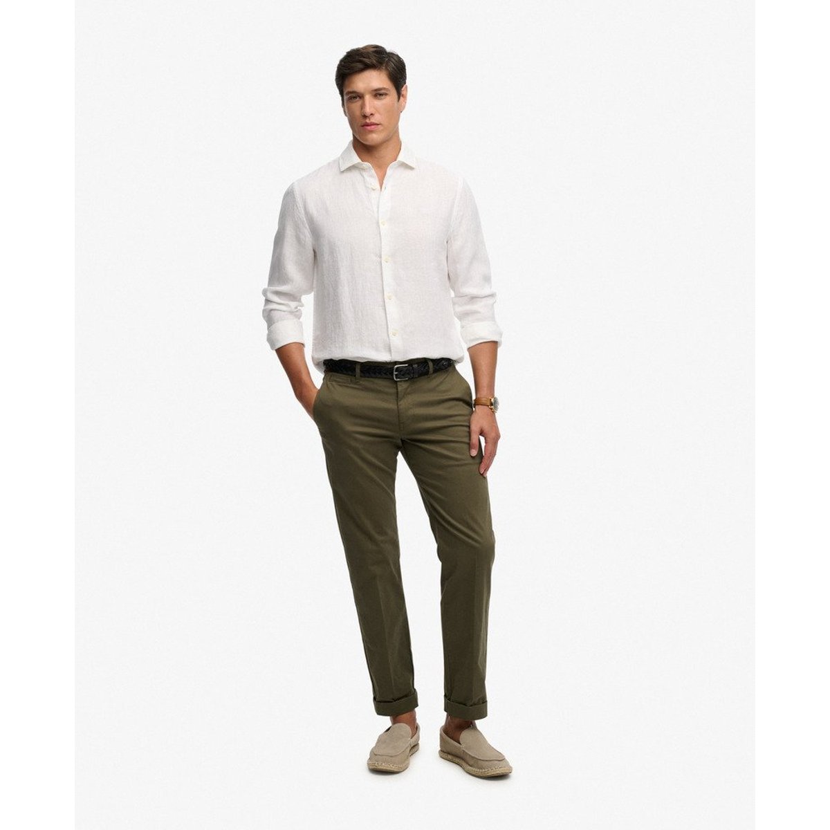 Chemise en lin Riviera à manches longues optic, SUPERDRY