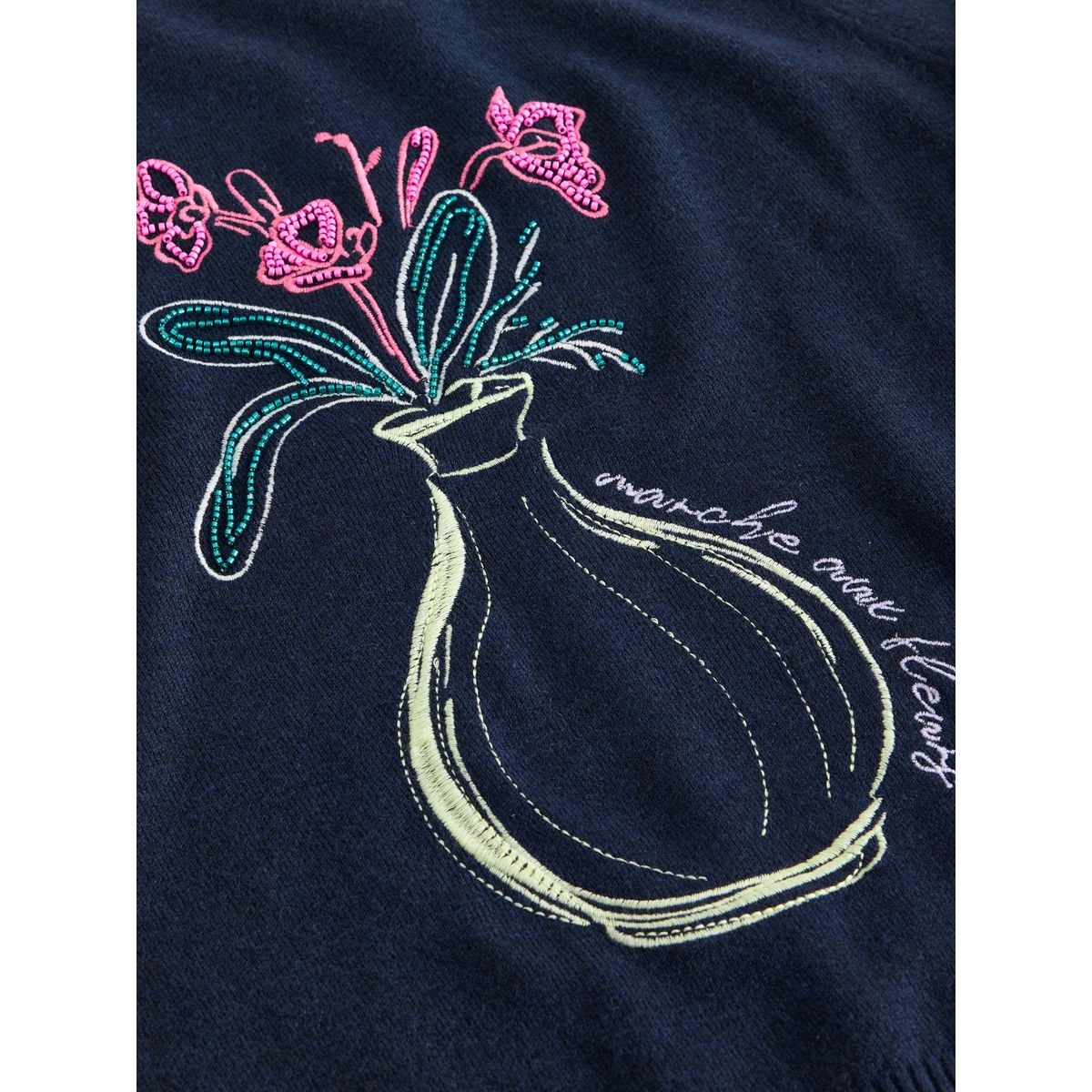 Pull ras du cou ultra-doux à manches longues bleu marine orné de fleurs, NEXT