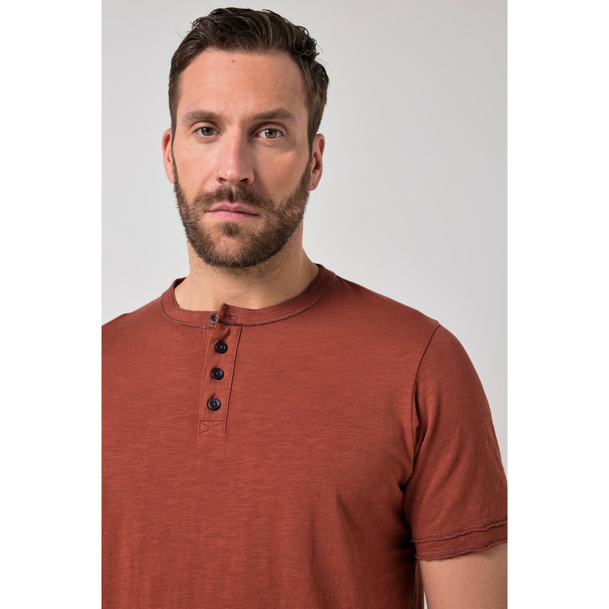 T-shirt Henley à manches courtes brun rouille, JP1880