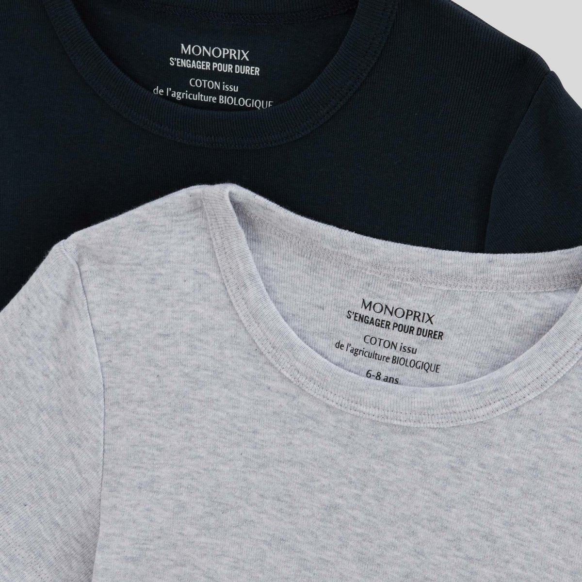 Lot de 2 t-shirts manches courtes unis en coton BIO GOTS marine, MONOPRIX