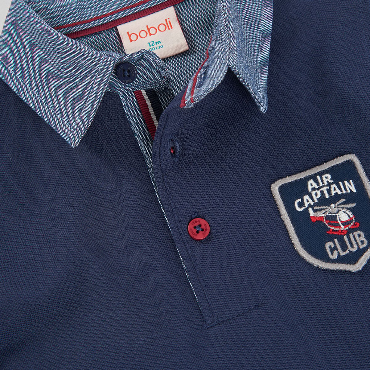 Polo garçon avec écusson Air Captain Club bleu, BOBOLI