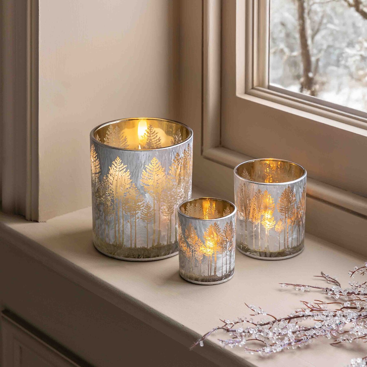 Set of 3 Deco Luxe Etched Tree Candle Holders in Silver silver-coloured, ÉDITÉ