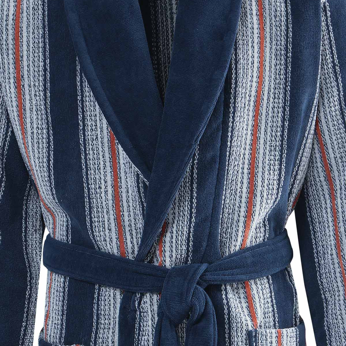 Peignoir col châle velours 420 g/m² RIO DENIM bleu, SENSEI MAISON