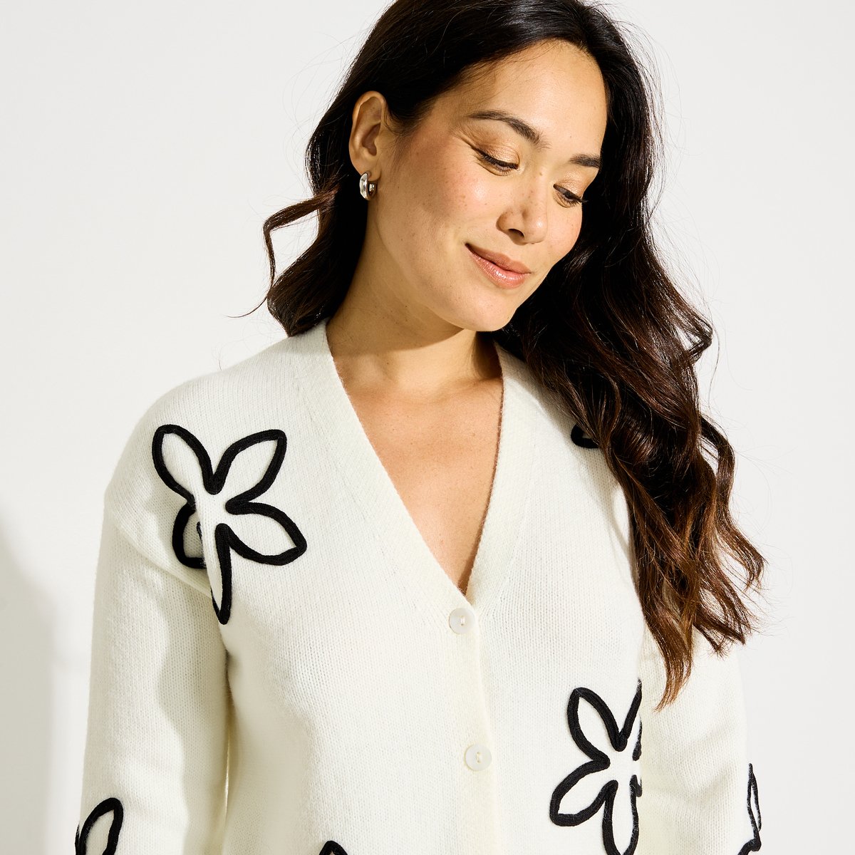 Gilet court à motif floral blanc cassé blanc, GRAIN DE MALICE