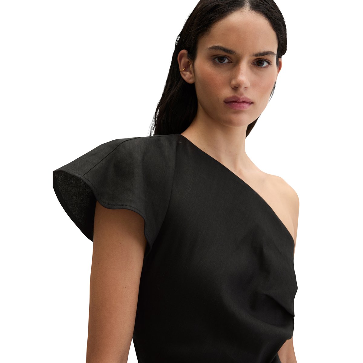 Robe en forme d'une épaule en viscose-lin stretch noir, MARC O'POLO
