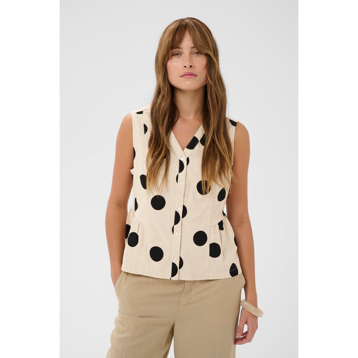Blouse sans manches beige whitecap/black dot, CULTURE