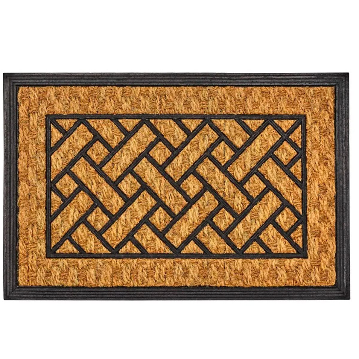 Paillasson en caoutchouc et fibres de coco imbrication 60x40cm marron, WADIGA