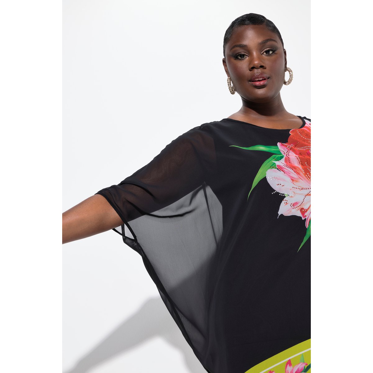 Blouse en mousseline doublée noir, ULLA POPKEN