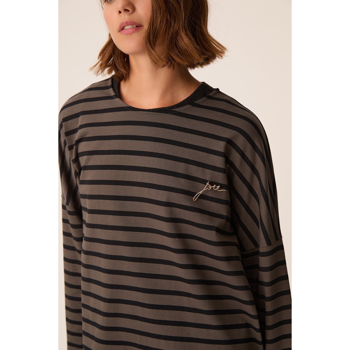 T-shirt à manches longues marinière, FILLY gris/noir, DES PETITS HAUTS