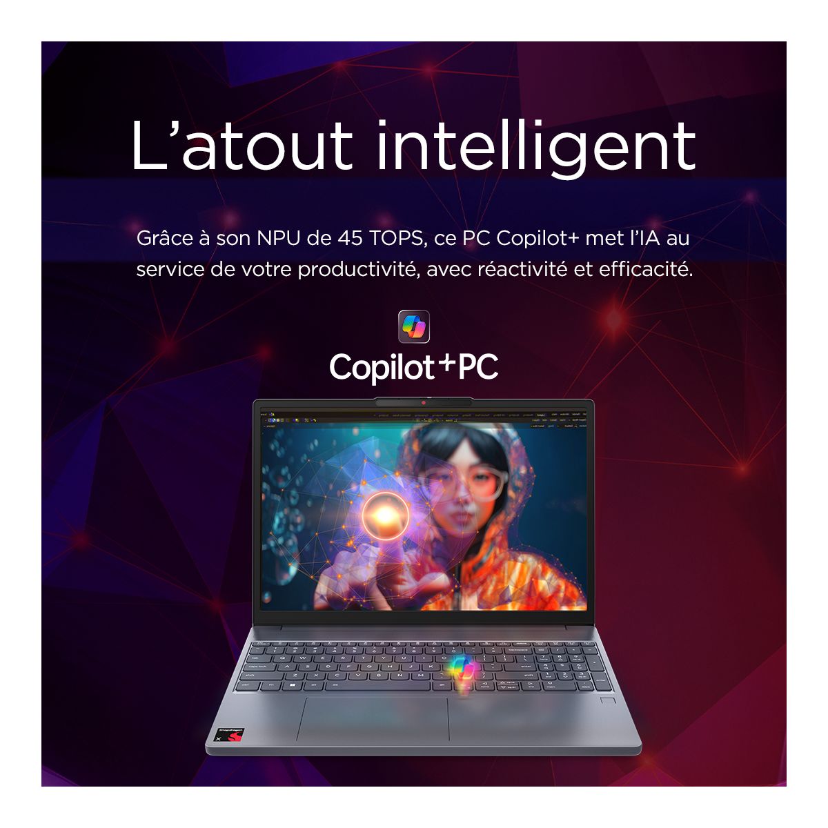 Ordinateur portable IdeaPad Slim 3 15Q8X10 1 15" OLED Snapdragon X 16 Go RAM LPDDR5x SSD 1 To couleur unique, LENOVO