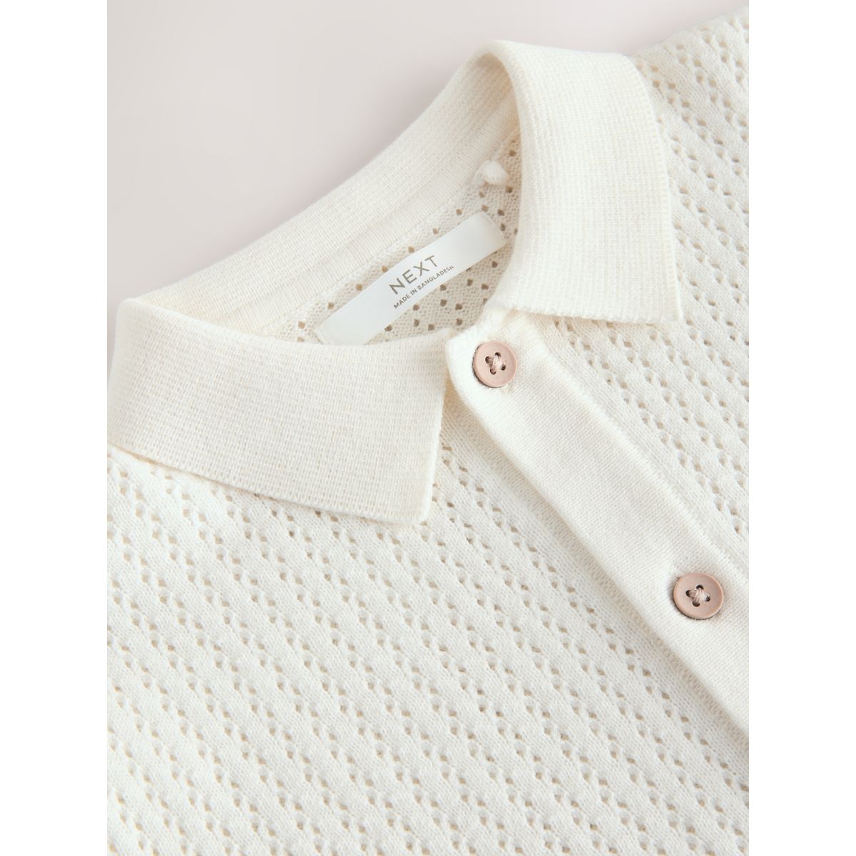 Polo boutonné en maille blanc, NEXT