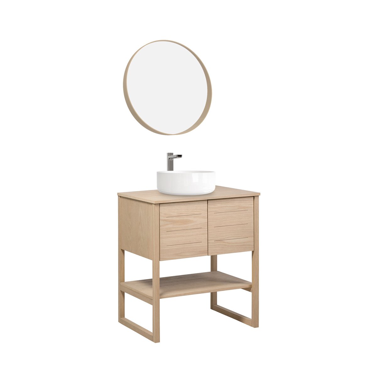 Meuble simple +vasque +miroir ATOLL bois clair, MOB IN