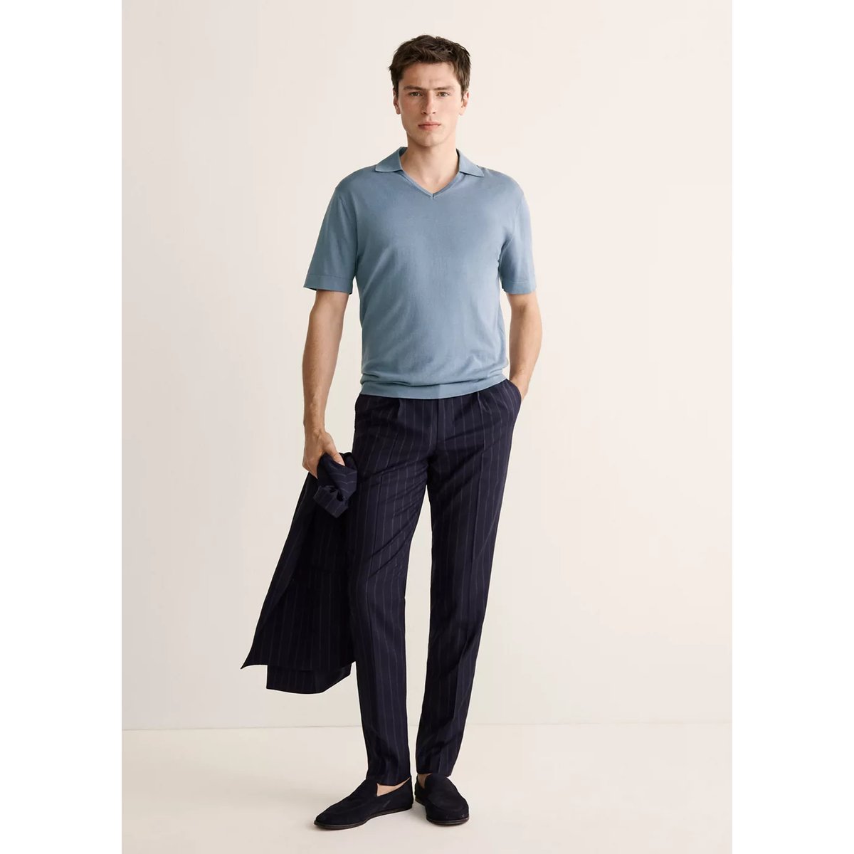 Polo maille fine coton bleu porcelaine, MANGO MAN