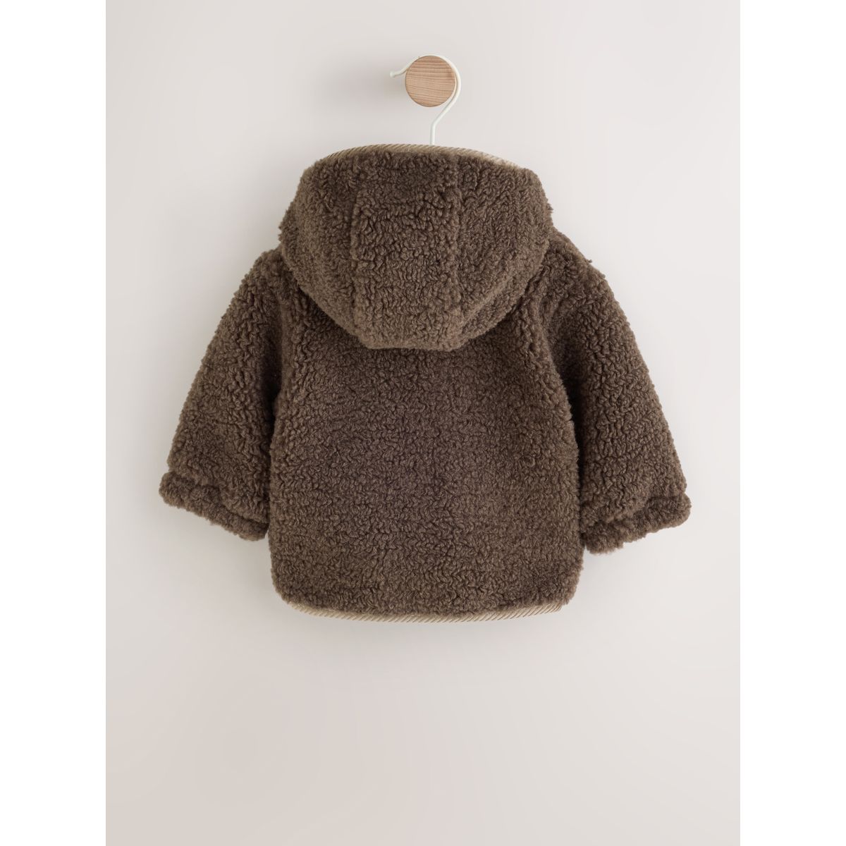 Veste bébé à capuche en peau lainée marron chocolat, NEXT
