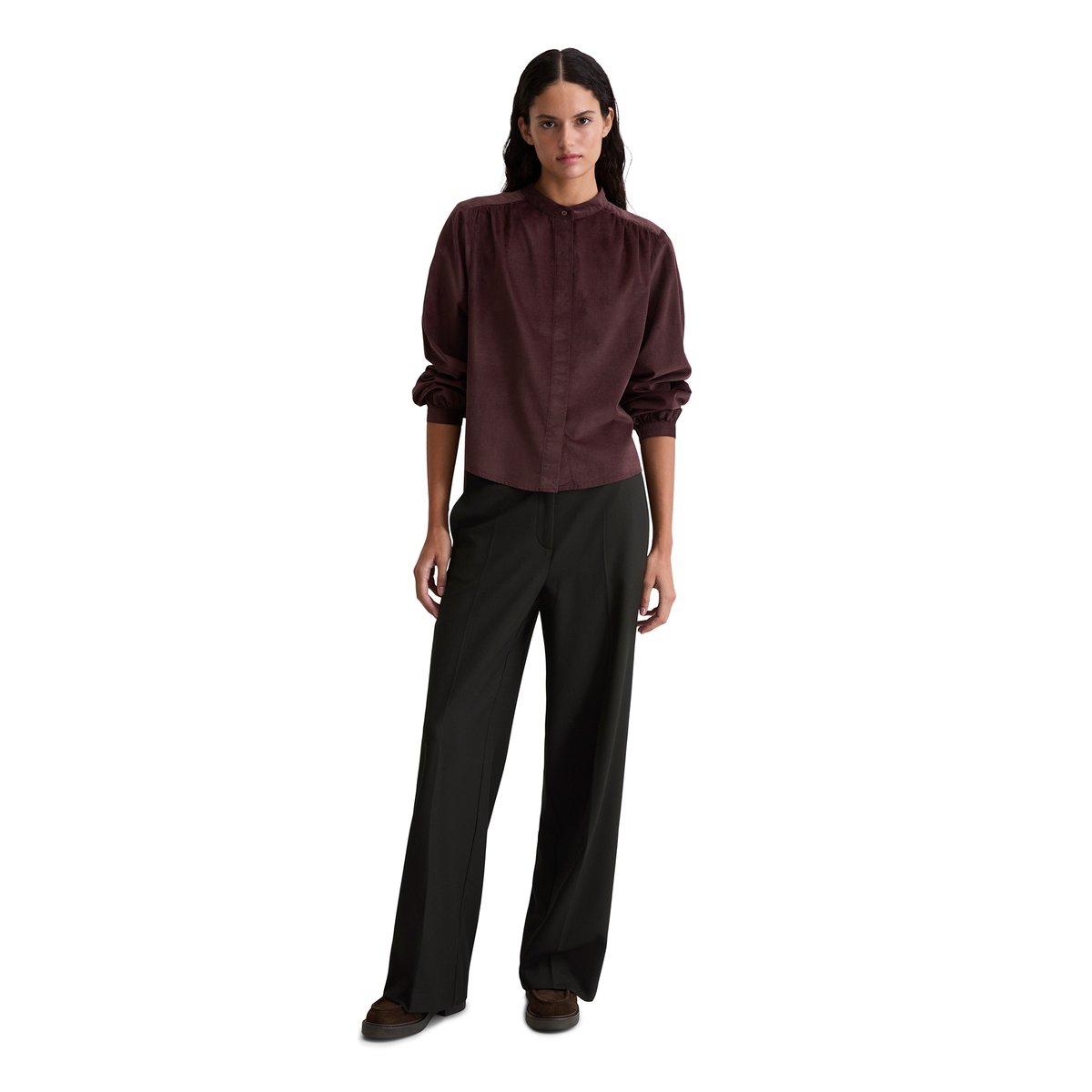 Blouse en velours loose en mélange de coton organique et de viscose rouge foncé, MARC O'POLO