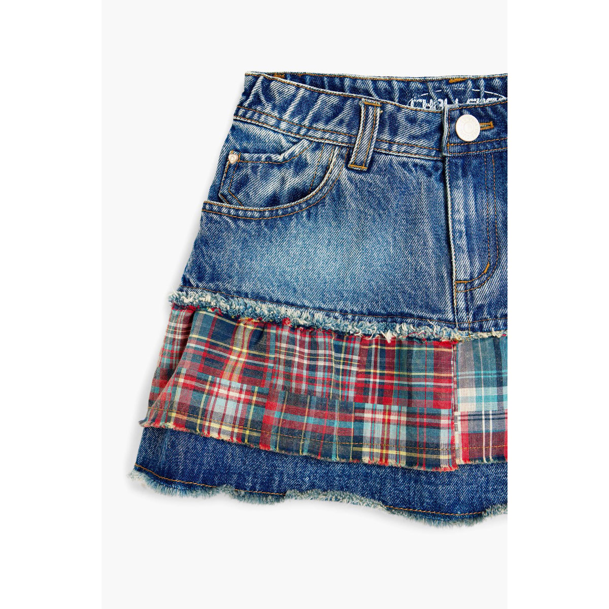 Jupe en jean à carreaux bleu, DESIGUAL