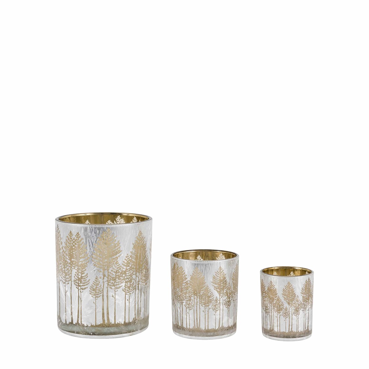 Set of 3 Deco Luxe Etched Tree Candle Holders in Silver silver-coloured, ÉDITÉ