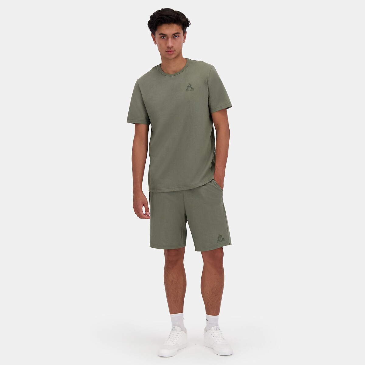Short de sport logo ton sur ton olive, LE COQ SPORTIF