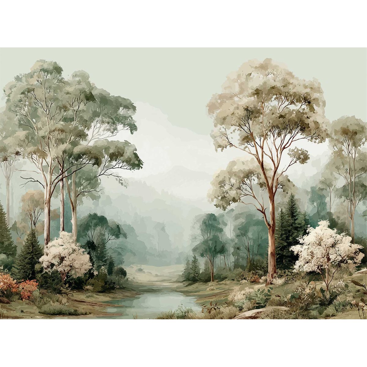 Papier peint forêt Eucalyptus Sauvage vert, HEXOA