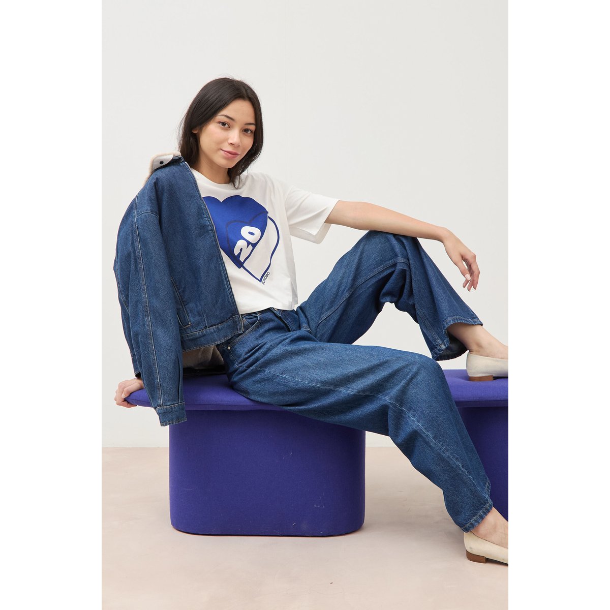 Blouson oversize en jeans doublé denim stone, BONOBO