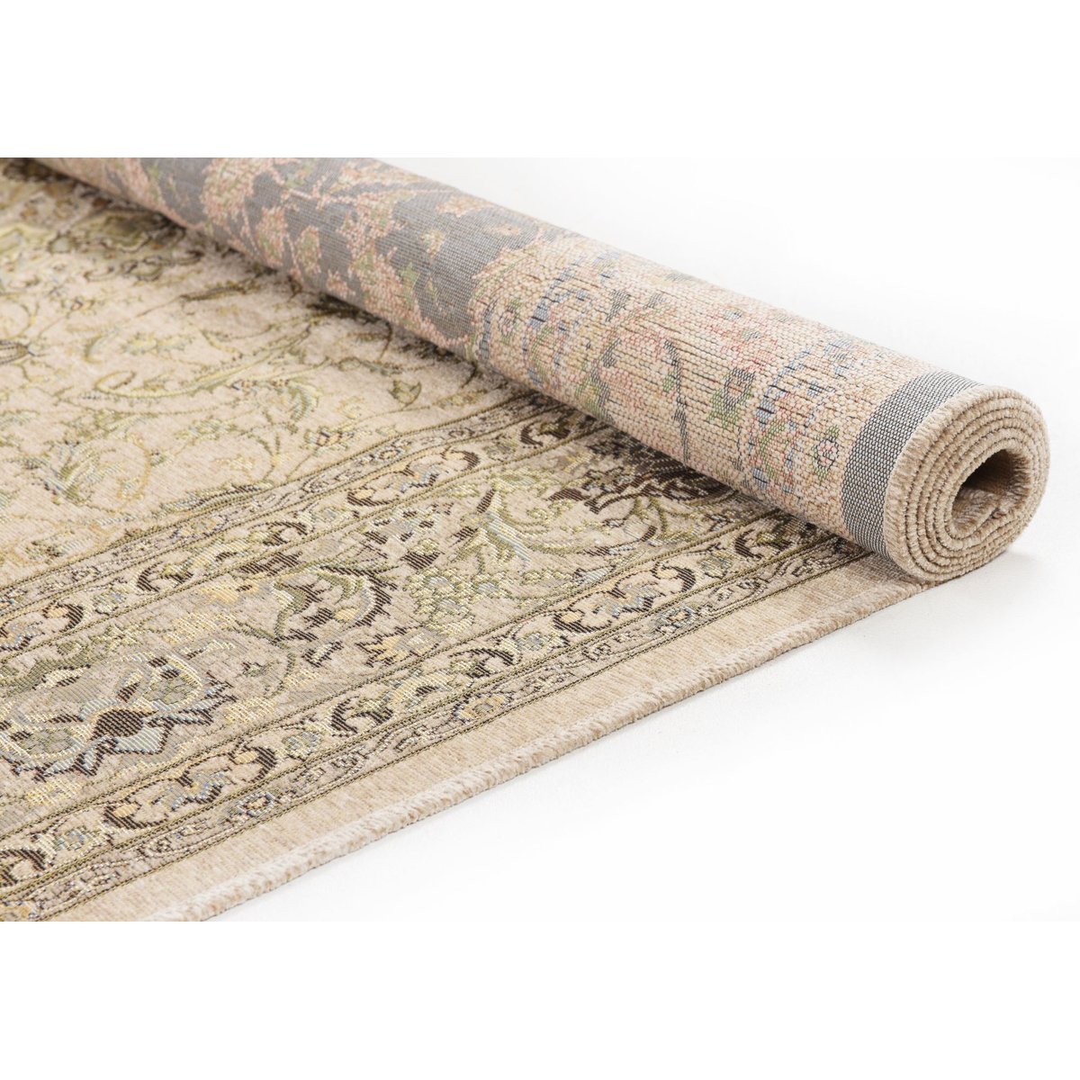 Tapis tissé en polyester avec bordure et motif floral - FLOMI beige, THEKO