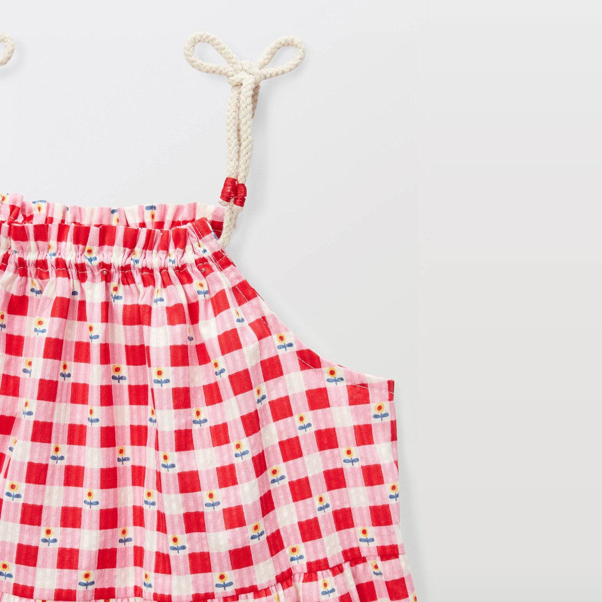 Robe midi à bretelles imprimée en coton rouge, MONOPRIX