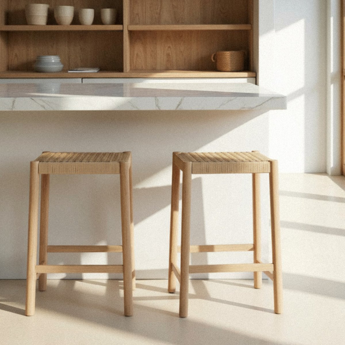 Tabouret de bar en corde tressée et bois H65cm- PAOLO bois clair, DRAWER