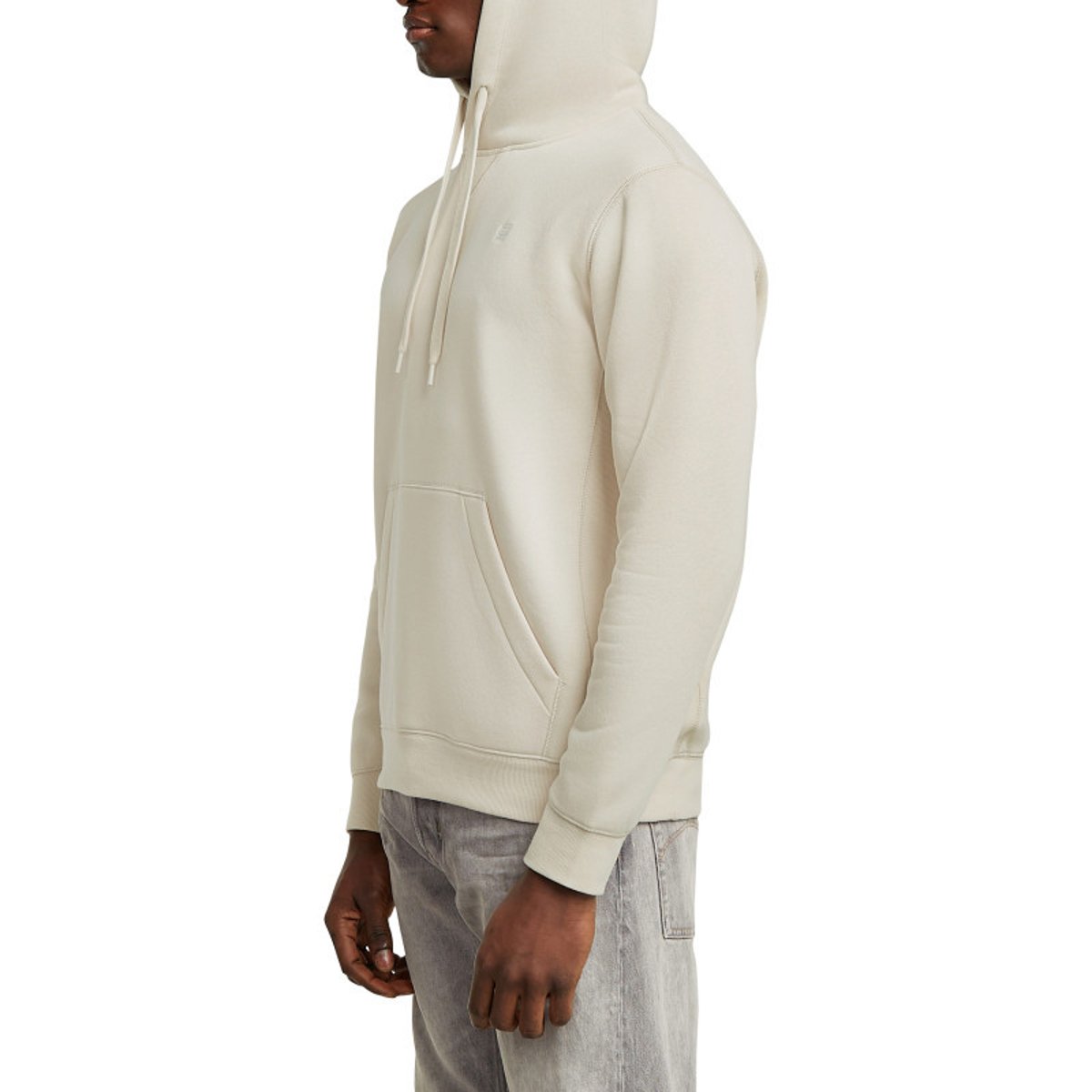 Sweat à capuche blanc uni avec une coupe droite et une poche kangourou blanc, G-Star RAW