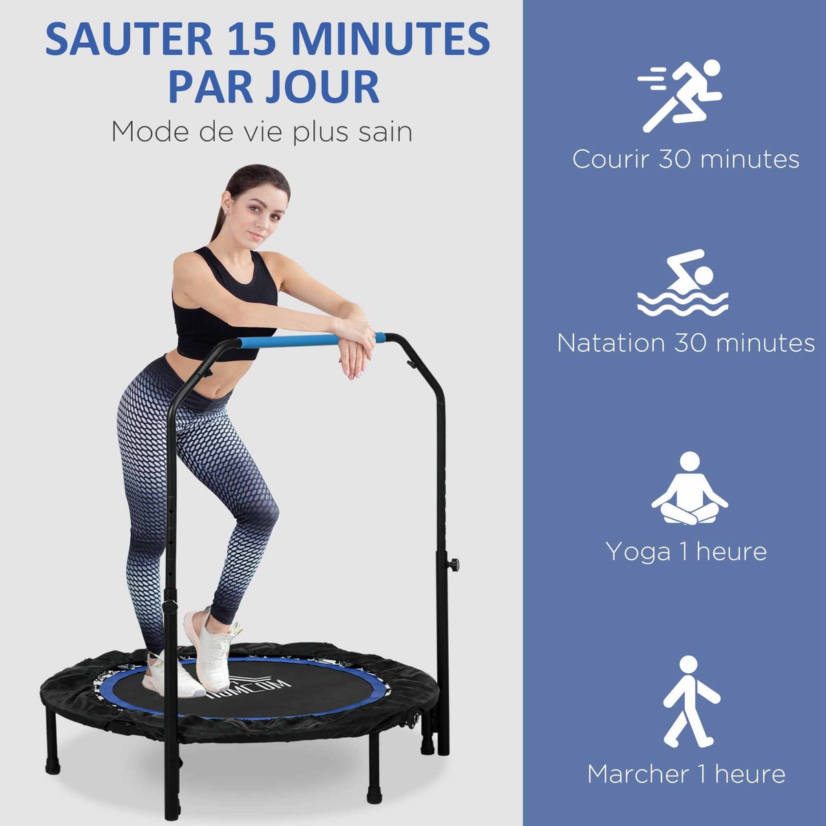 Trampoline de fitness PP Noir bleu, HOMCOM