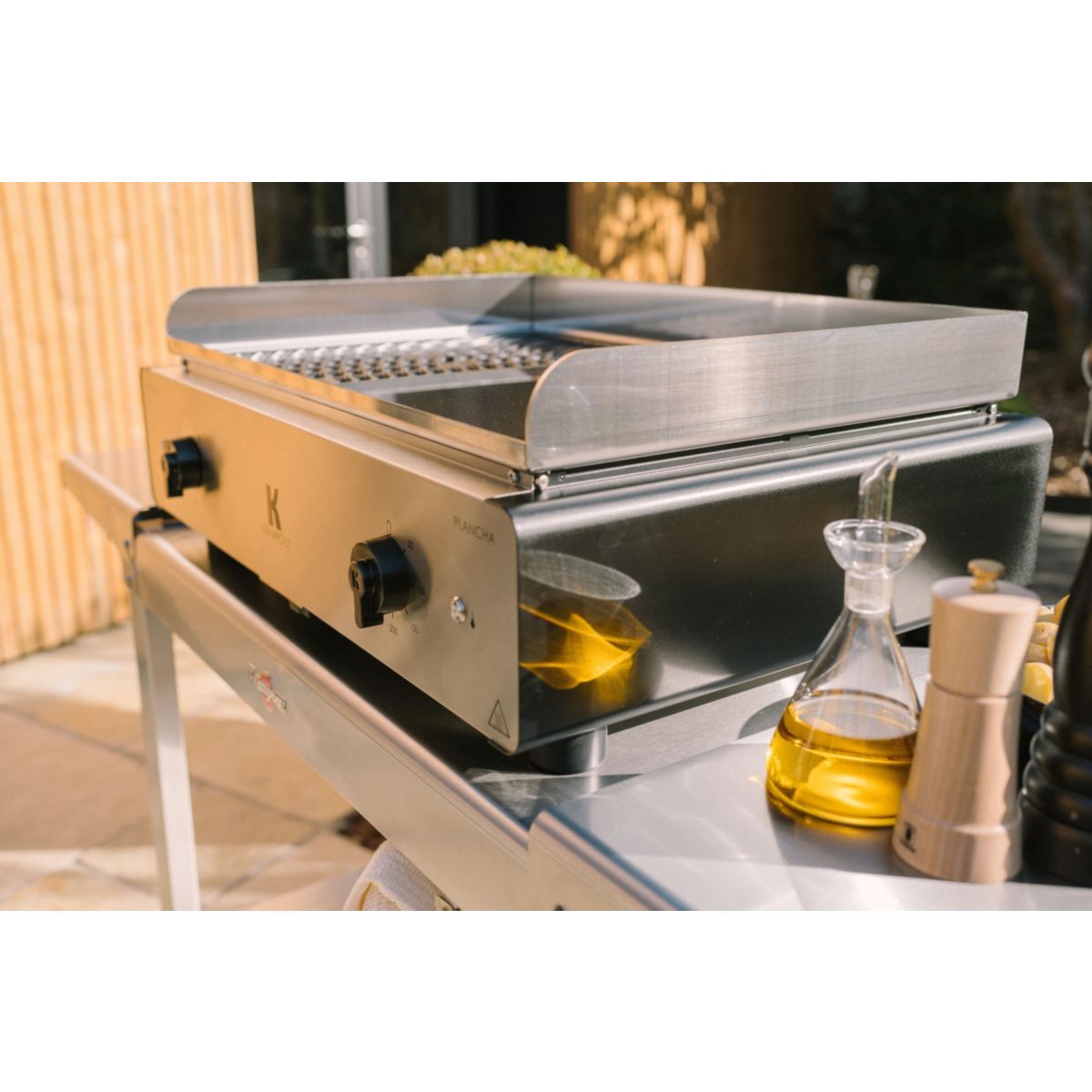 Plancha électrique GECIO2OA00 GECIO2OA00 inox zones barbecue/plancha 2 brûleurs à poser, 70x40 cm argent, KRAMPOUZ