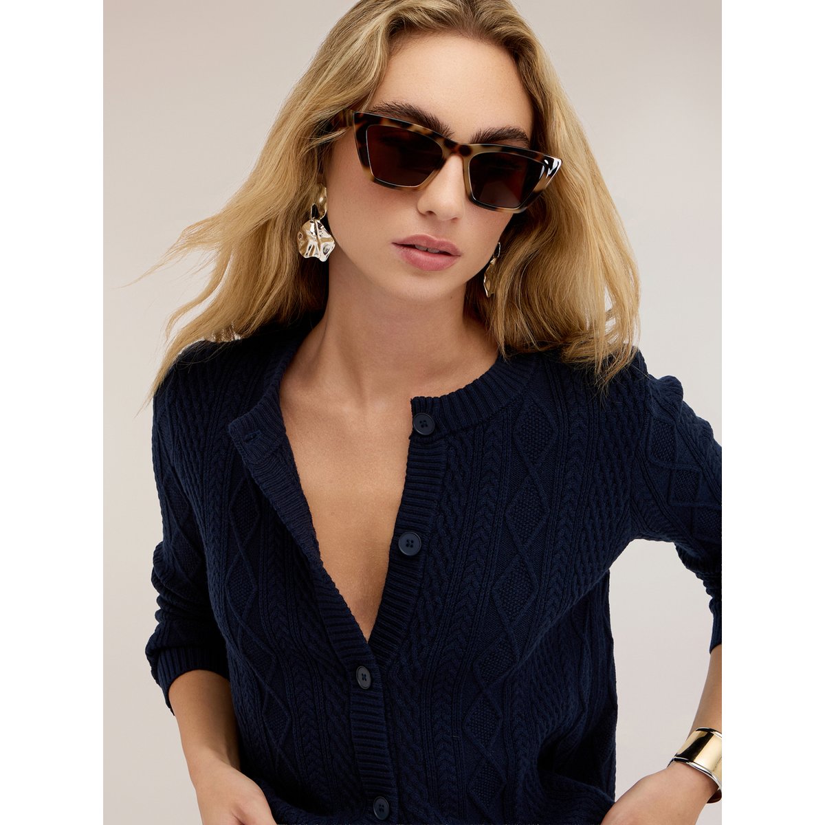 Cardigan à torsades bleu, MOTIVI