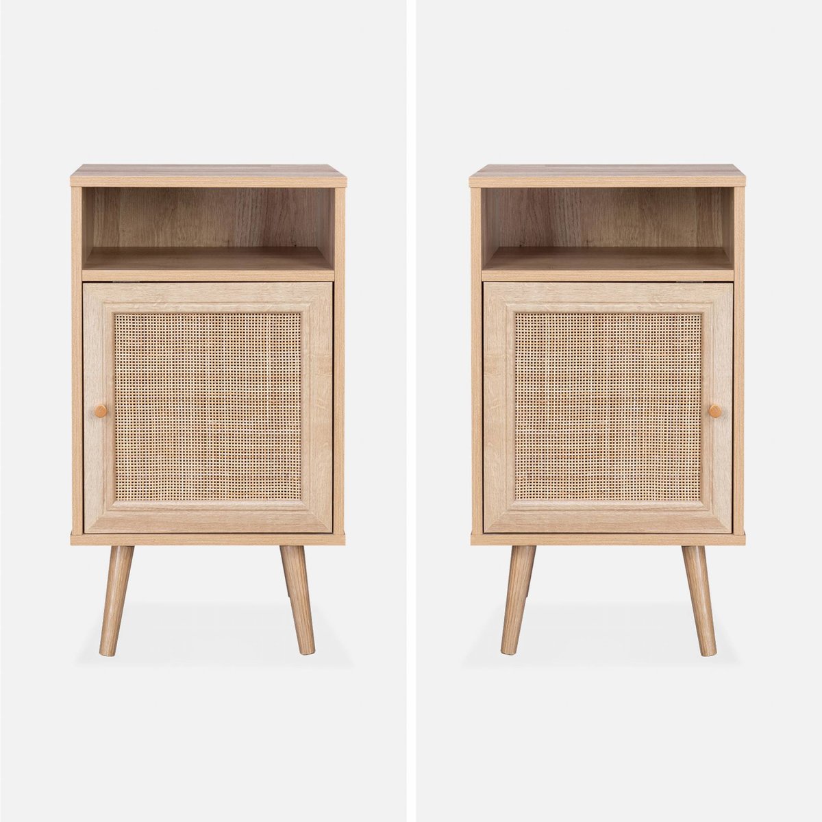 Table de chevet scandinave en cannage 1 porte (lot de 2) BOHÈME naturel, SWEEEK