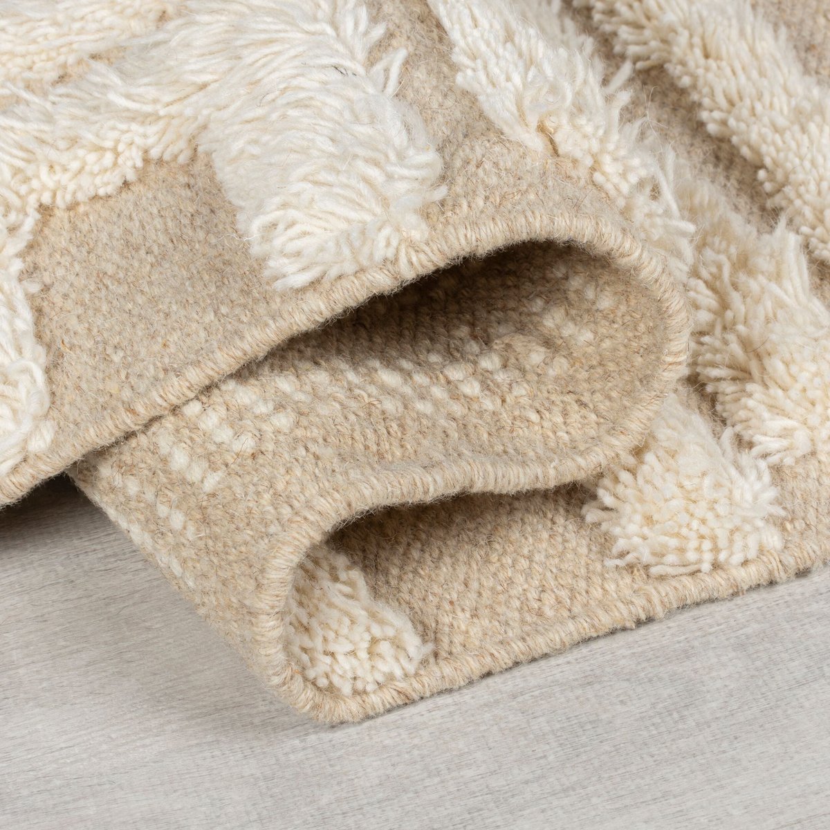 Tapis shaggy en laine GREEK KEY beige, FLAIR RUGS