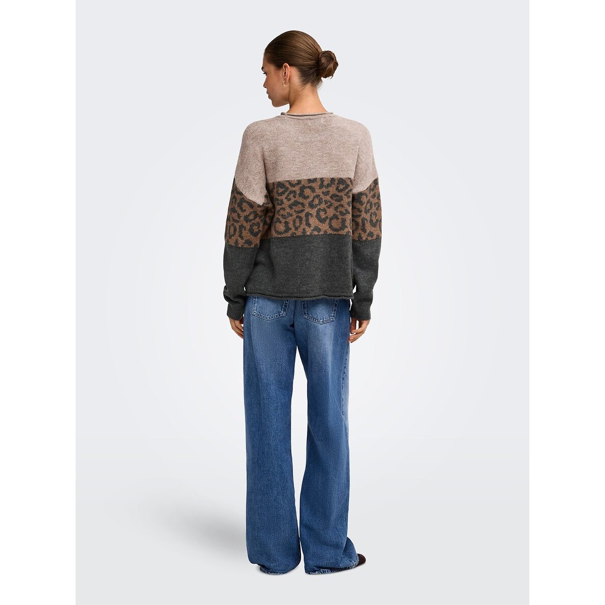 Camisola de gola redonda, estampado leopardo cinzento/leopardo, ONLY