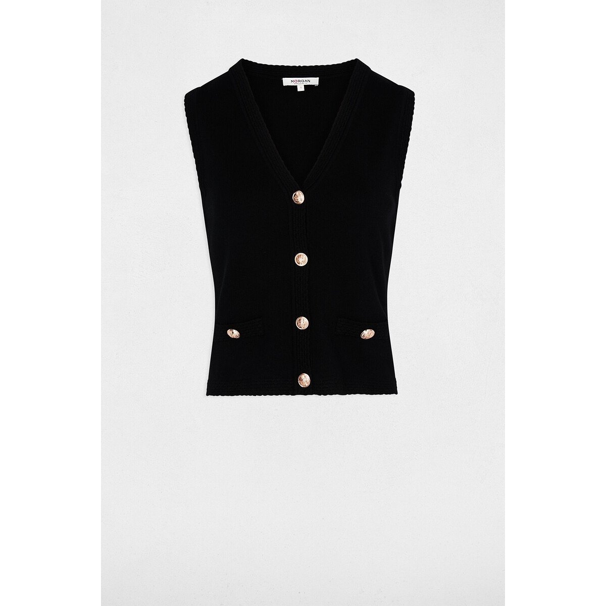 Sleeveless V-Neck Cardigan black, MORGAN