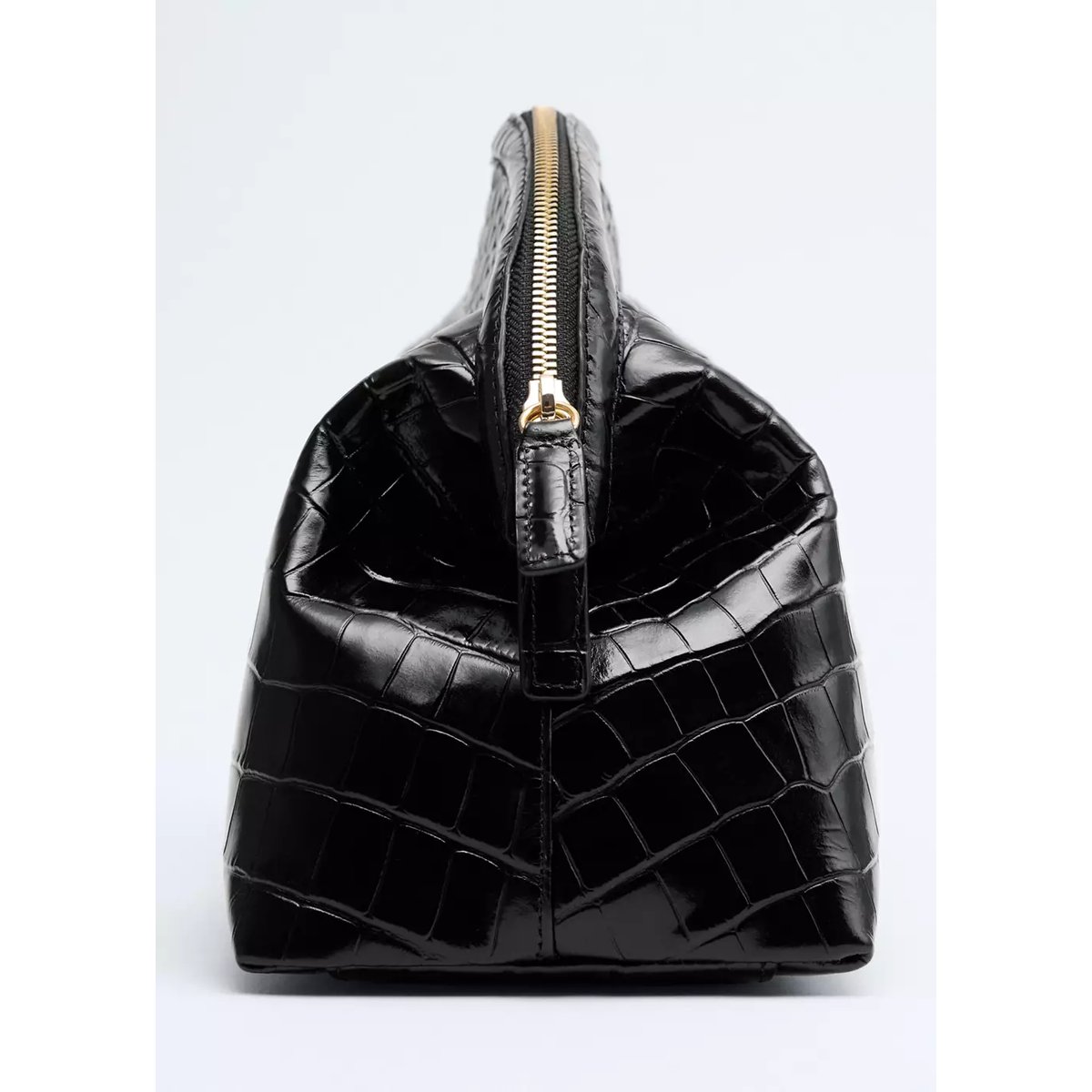 Pochette en cuir effet croco noir, MANGO
