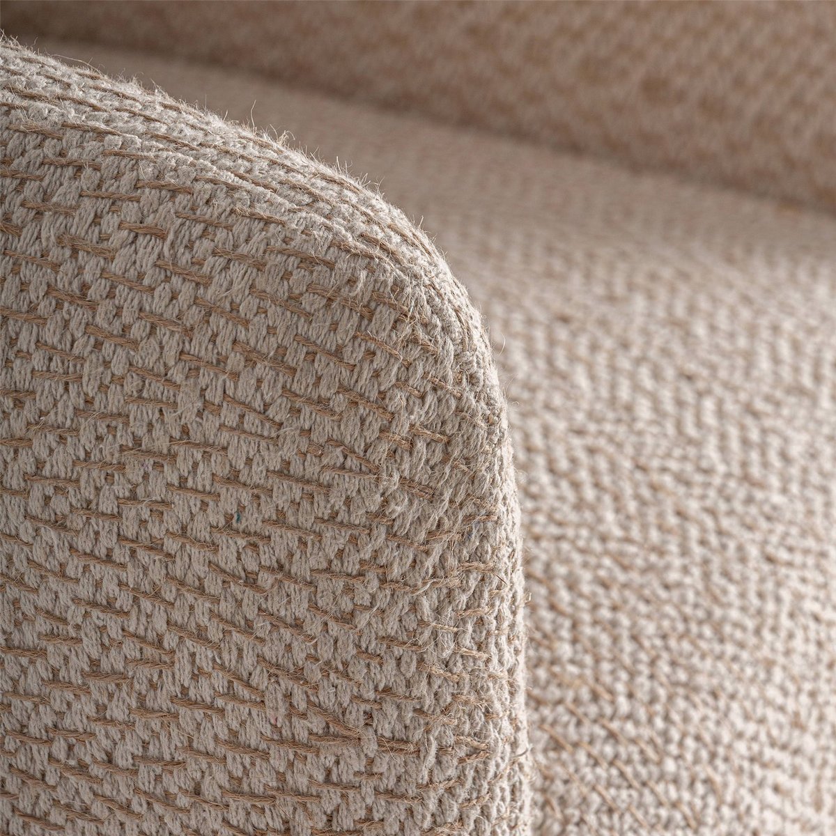 Fauteuil de salon en jute style contemporain blanc cassé naturel et bois clair, RECOLLECTION