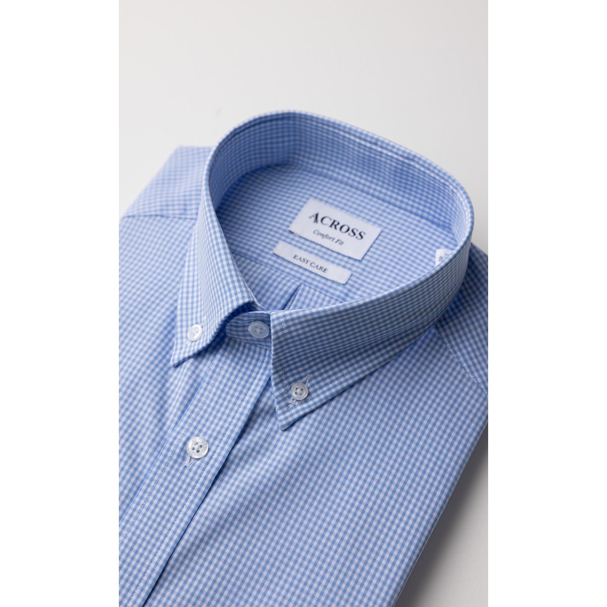 Chemise Confort fit manches courtes easy care à carreaux vichy bleu ciel, ACROSS
