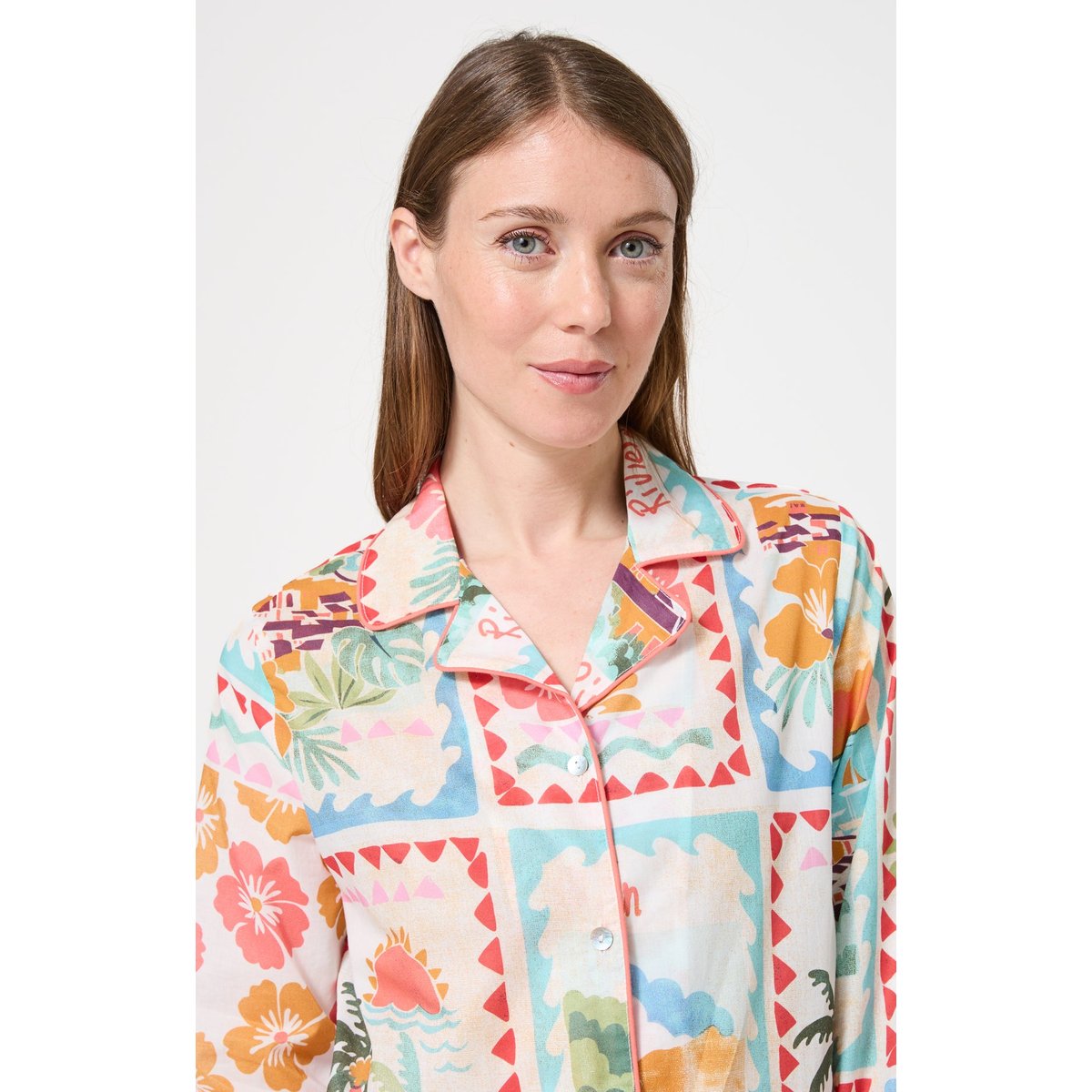 Pyjama boutonné en coton imprimé French Riviera multicolore, ARTHUR