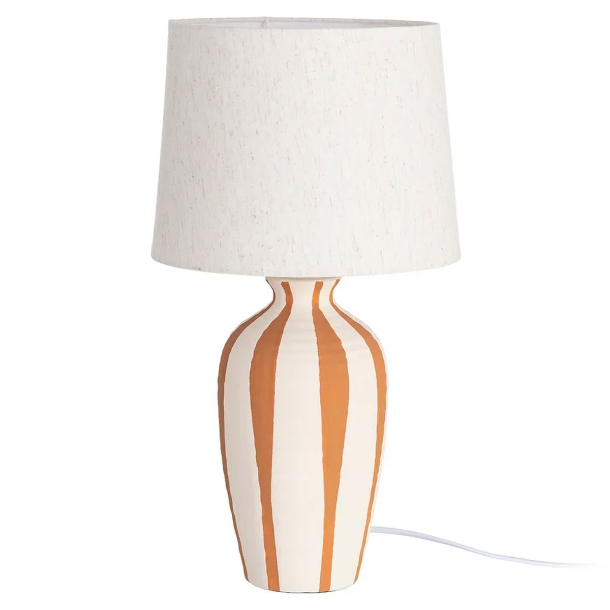 Lampe à poser céramique blanche rayures terracotta 30x30x55.5cm marron, WADIGA