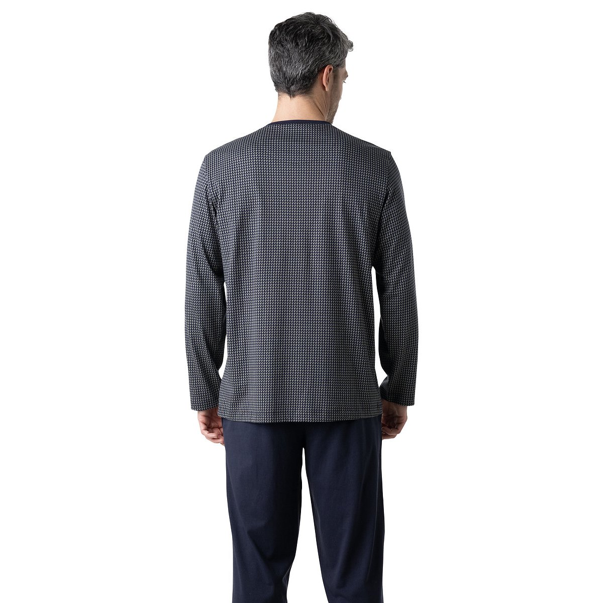 Pyjama aec poche poitrine, col tunisien bleu marine/vert, EMINENCE