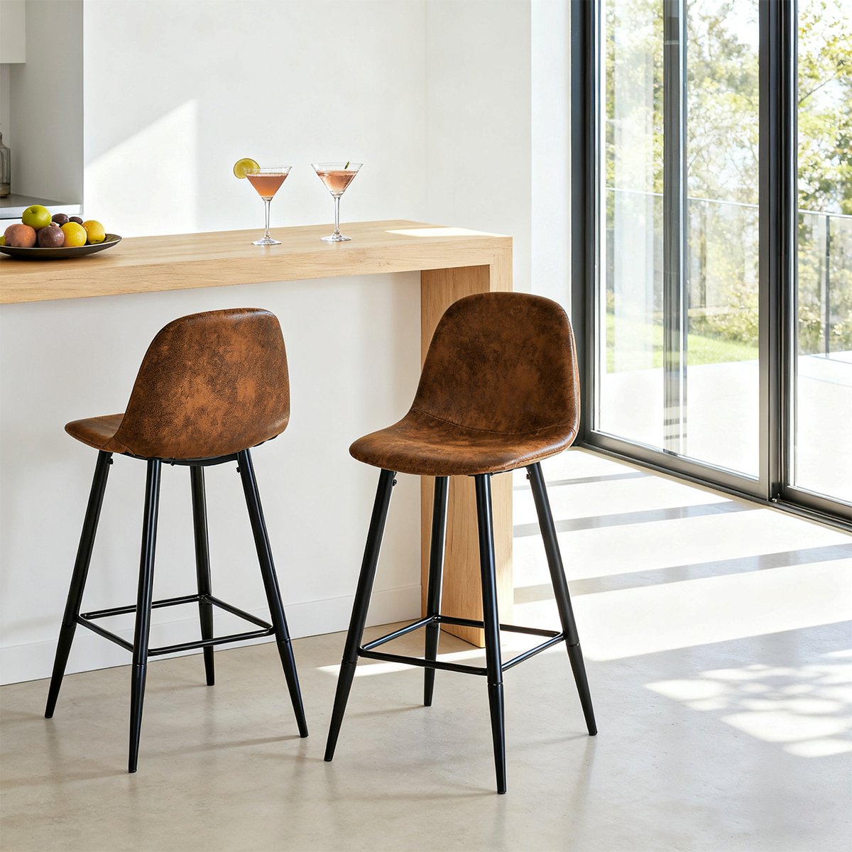 Lot de 2 tabourets de bar style vintage, CHARLTON BAR marron, MEUBLES COSY