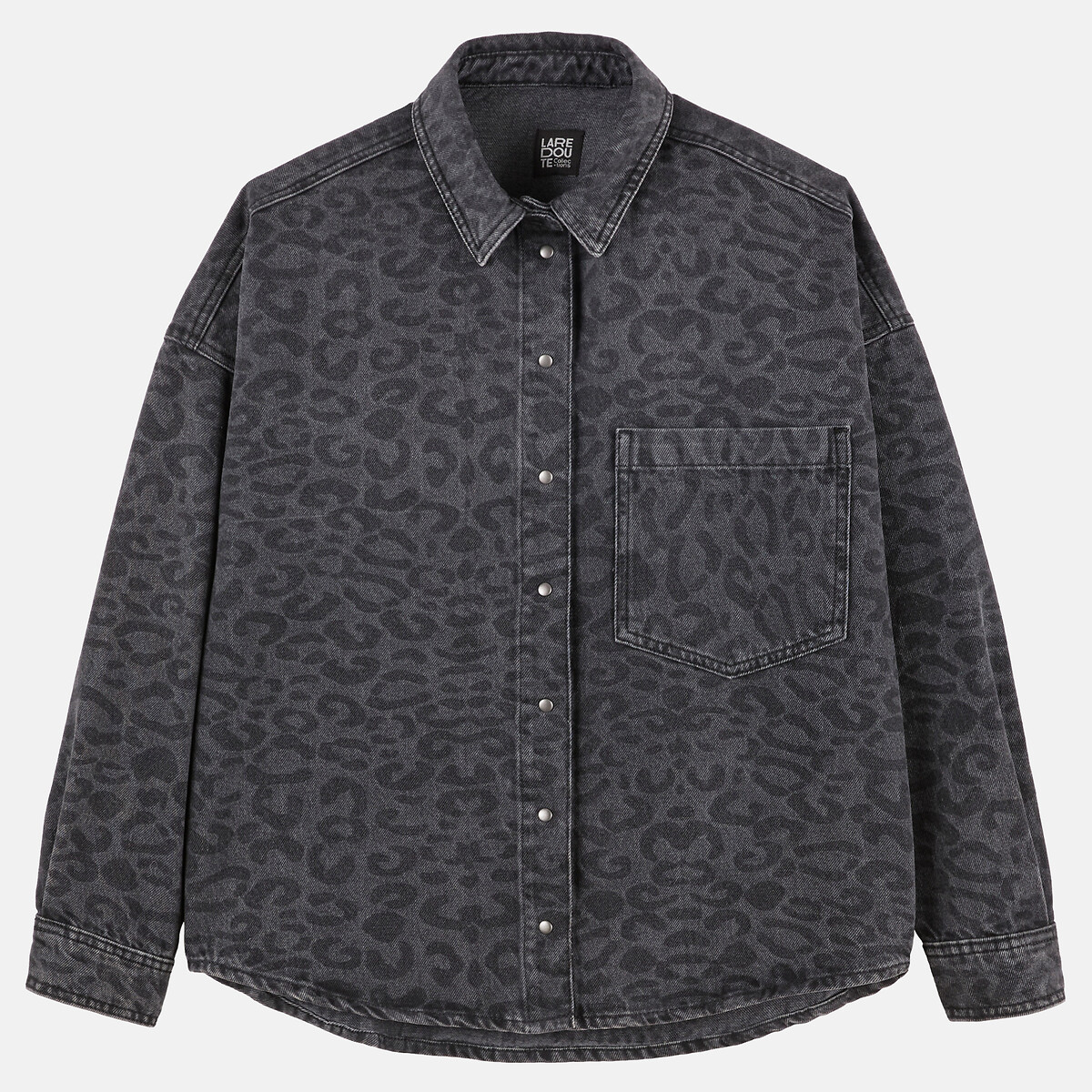 Chemise oversize en denim, imprimé léopard imprimé léopard/gris, LA REDOUTE COLLECTIONS