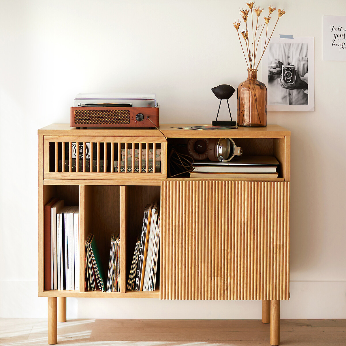 Meuble vinyles chêne massif et plaqué, Bilbao chêne, LA REDOUTE INTERIEURS