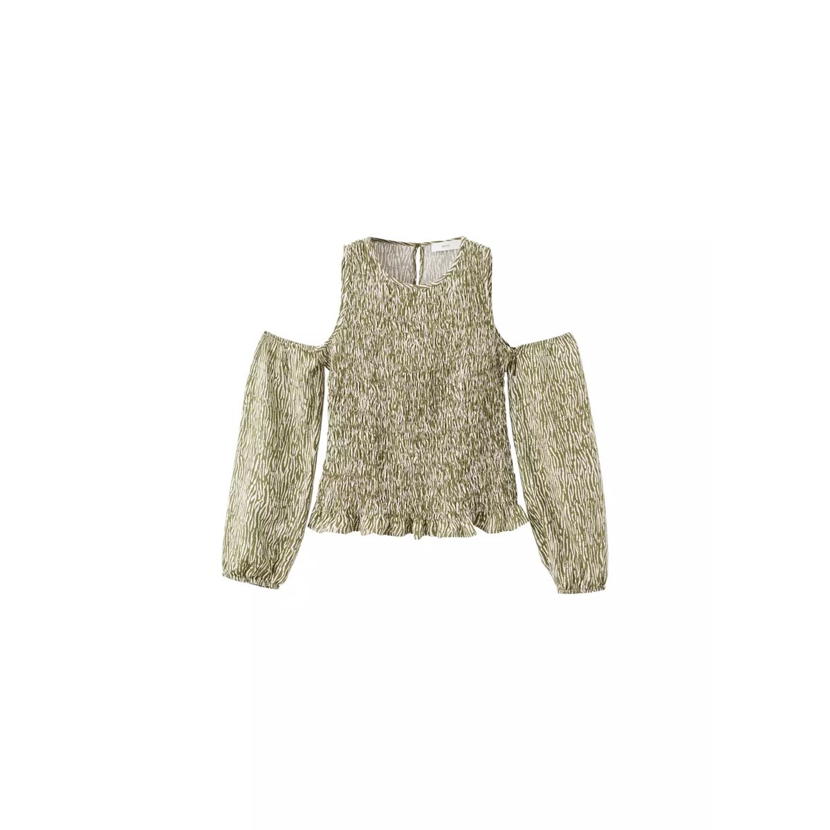 Blouse froncée cut-out kaki, MANGO TEEN