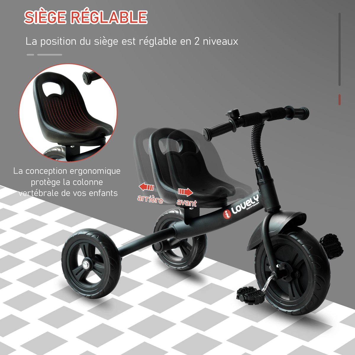 Tricycle pour enfants Métal Noir noir, HOMCOM