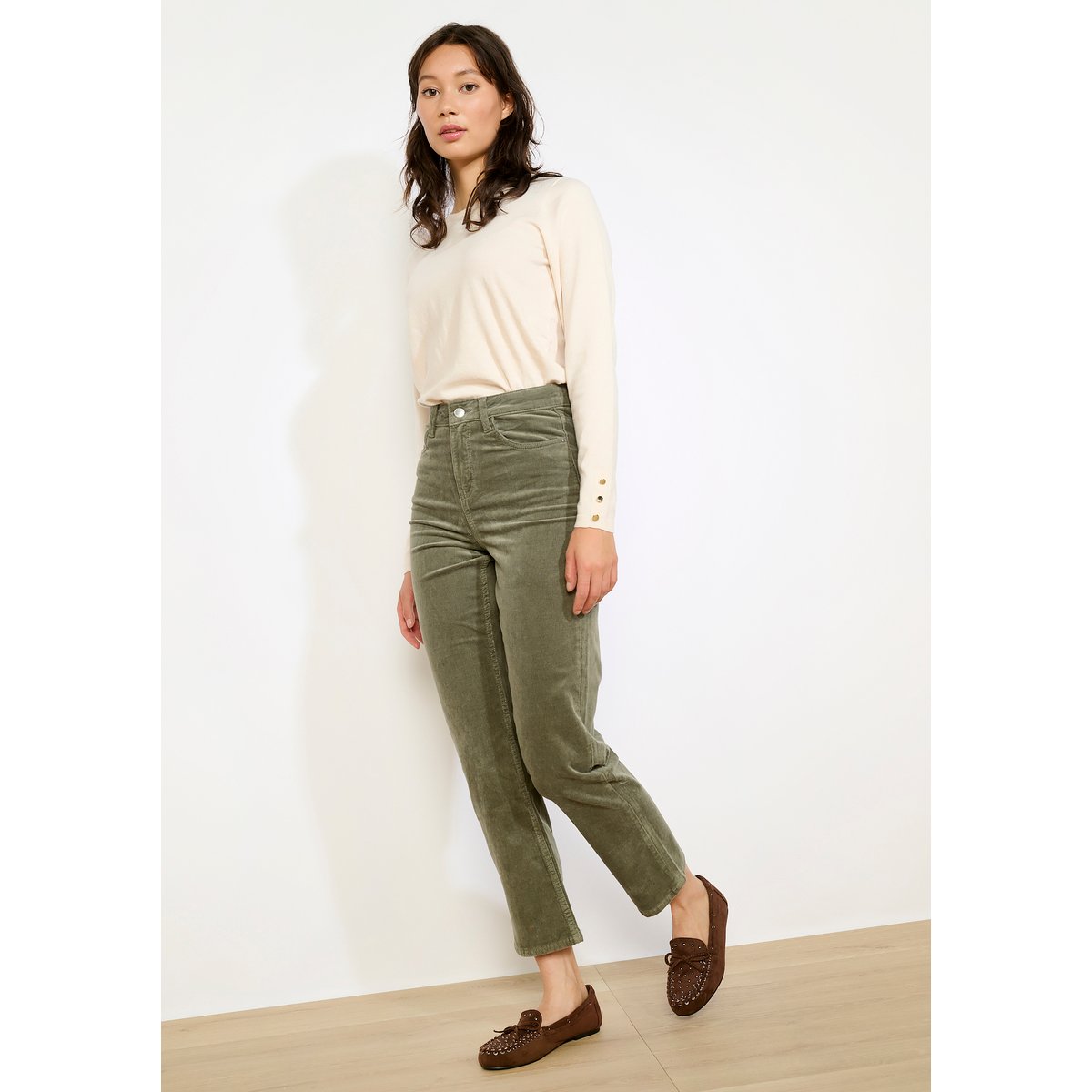 Pantalon velours taille haute khaki, LOLALIZA