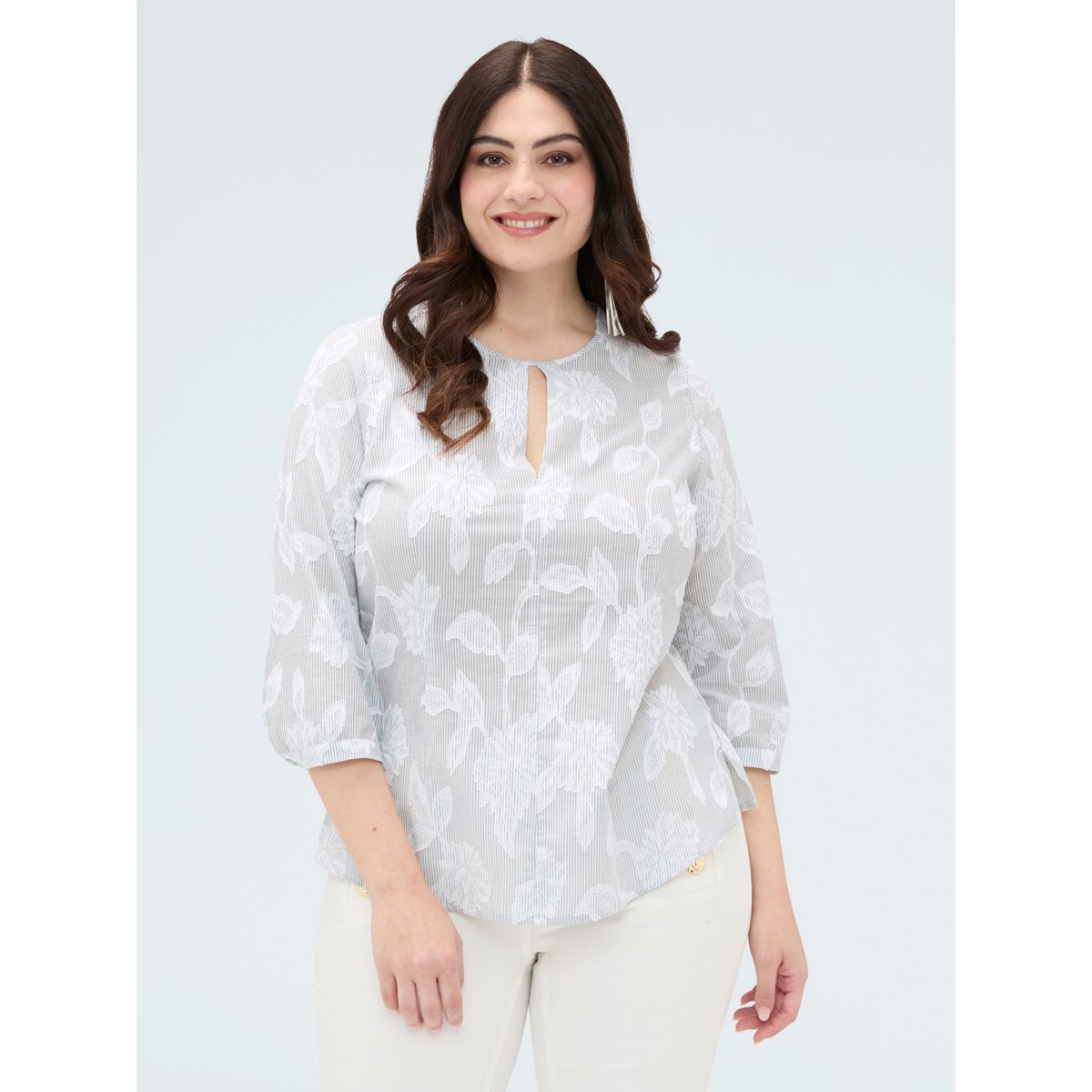 Blouse jacquard avec broderie florale blanc, FIORELLA RUBINO